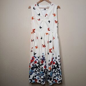 Belle Poque Midi Dress Butterfly Print 95% Cotton Multicolor V-neck Size XL